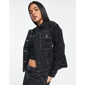 Vans Women's In The Know Black Boho Open Front Casual Jean Jacket Size Medium.